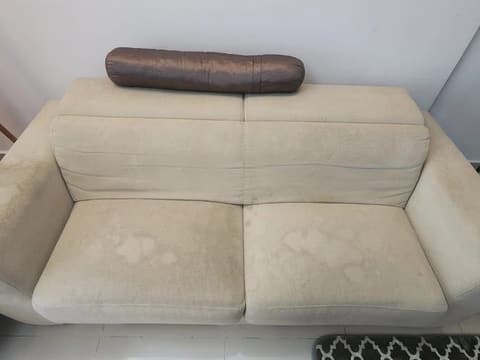 Sofa cleaning in Kepong: two-seat fabric sofa, before